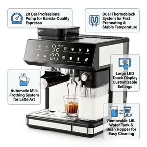 Cafetera Espresso Semiautomática de Acero Inoxidable, Cafetera para Cappuccino con Sistema de Agua Caliente, Cafetera Semiautomática - Product Image 5