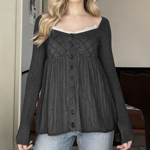 Suéter con cordones en la cintura, estilo dulce y femenino, moderno y cómodo, ajustado, de manga larga, para otoño e invierno. - Product Image 5