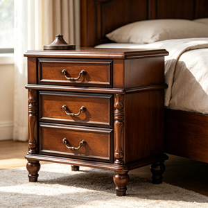Traditional Dark <b>Walnut</b> Wood Nightstand 3-Drawer Antique Turned Leg Bedroom Furniture Storage <b>Cabinet</b> - Product Image 3