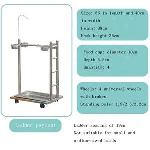 Groothandel Papegaaienspelplanken Vogel Roestvrij Staal Met Ladder, Universele Wielen En Voerbakken - Product Image 3