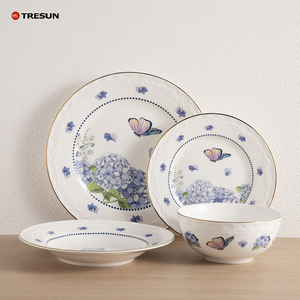 Luxury Ceramic Dinner Plate Porcelain Dishes Classic Floral Tableware Dinnerware Customized Purple Flower Ceramic Dish Plates - Product Image 1