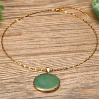 Collier pendentif rond en pierre naturelle, style simple et tendance, pour femme, cadeau de bijoux.