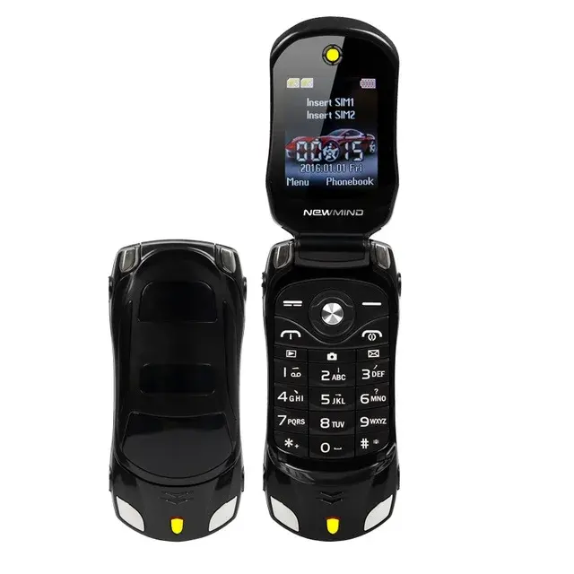Orijinal Newmind F15 Unlocked Flip cep telefonu 2G GSM çift Sim Mini spor araba modeli cep telefonu kamera el feneri telefon ile