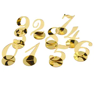 Wedding Birthday Party Gold Mirror Acrylic Laser Cut Table Number Plate Table Sign Stand Number Card