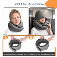 Oreiller de voyage confortable en mousse à mémoire de forme avec capuche, design doux et moelleux, lavable, sangle réglable, pour avion, voiture, train