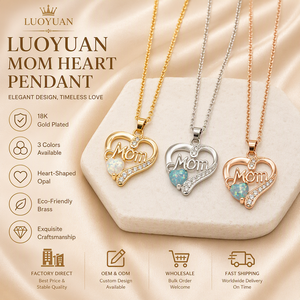 Collier pendentif cœur pour maman plaqué or 18 carats LUOYUNE, <span class=keywords><strong>opale</strong></span> en forme de cœur exquise, cadeau élégant pour la fête des mères, bijoux tendance pour femmes - Product Image 1