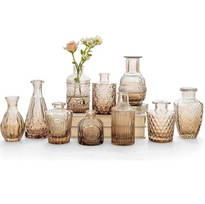 Ensemble de vases en <span class=keywords><strong>verre</strong></span> <span class=keywords><strong>vert</strong></span> bleu ambre, mini-bouteilles en <span class=keywords><strong>verre</strong></span> décoratives, petits vases à fleurs en relief pour la décoration de la maison - Product Image 5