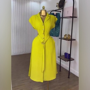 Vestidos Camiseros de Moda para Mujer, Nuevos, de Color Sólido, con Cuello de Traje, Cierre de Botones y Cinturón - Product Image 1
