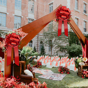 โบว์พู่ปอมปอมปอมสีแดงเมทัลลิกขนาด14นิ้วสำหรับตกแต่งบ้านงานแต่งงานงานวันเกิดวันคริสต์มาส - Product Image 6