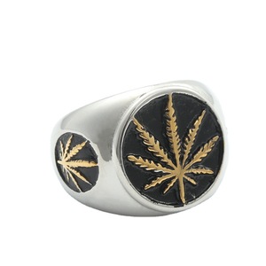 Men's <b>Titanium</b> Steel <b>Ring</b> With Gold Cannabis Leaf Design Silver And Gold Color Retro Punk Style Jewelry Gift 280679 - Product Image 1
