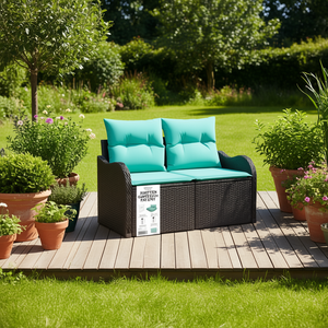 Sofá de jardín de ratán sintético de 47,64 x 24,41 x 27,17 pulgadas con cojín, muebles de exterior de dos plazas, diseño contemporáneo - Product Image 2