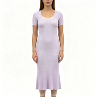 Faith Midi Robe côtelée moulante pour femme, manches courtes, très longue, violette, en maille, haute qualité, OEM & ODM, vente en gros