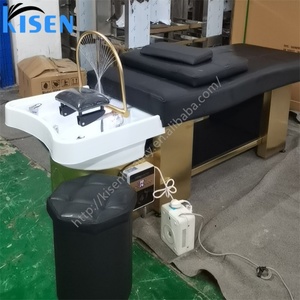 Table de salon Kisen pour massage thaïlandais, spa capillaire japonais, lit de shampoing, base en métal argenté ou doré, mobilier personnalisable - Product Image 3