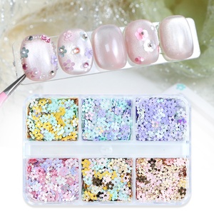 Accessoires de nail art printemps-été, style japonais et coréen, boîte de 6 compartiments, paillettes fleur de prunier couleur claire, fleurs <span class=keywords><strong>macaron</strong></span> 4MM - Product Image 2
