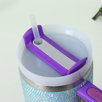 Vaso Térmico de Acero Inoxidable 304 de 40oz con Aislamiento al Vacío, Color Degradado, con Asa y Pajita, Diseño de Diamantes y Perlas