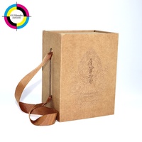 Boîte cadeau à rabat en papier kraft avec logo personnalisé, boîte d'emballage de luxe pour bijoux avec motif en relief et ruban