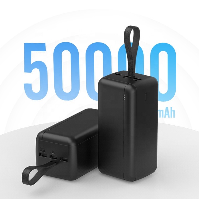 Banco De Potencia High Quality Triple USB Power Banks High Volume Large Capacity Outdoor 50000mah Power Bank with Rope Handle