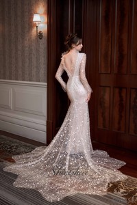 Nuevos Vestidos de Novia de Cuello Alto, Hermosos Vestidos de Novia Modernos Estilo Sirena con Flores Hechas a Mano, Vestido de Novia <span class=keywords><strong>Civil</strong></span> Modesto Color Marfil con Perlas para Recepción - Product Image 3