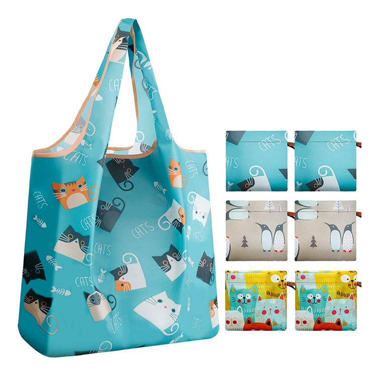 Full Color Printing Sports Foldable Reusable Waterproof Polyester Folding Shopping Ripstop Nylon Bag