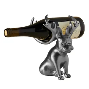 Custom Leuke Hars Franse Bulldog Standbeeld Wijn Fles Houder Moderne Wijnkast Tafelblad Decor Wijnrek