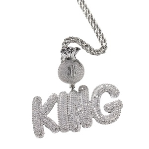 Collana Personalizzata per <span class=keywords><strong>Bambini</strong></span> con Ciondolo Placcato in Rodio a Forma di Sacchetto di Dollari Pieno di Zirconi Gioielli Hip Hop Luccicanti - Product Image 1