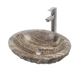 Natural Stone Vessel Basin Marble <b>Bathroom</b> Sink Freestanding Counter Polished <b>Rustic</b> Countertop <b>Vanity</b> 12L Capacity No Hole - Product Image 1