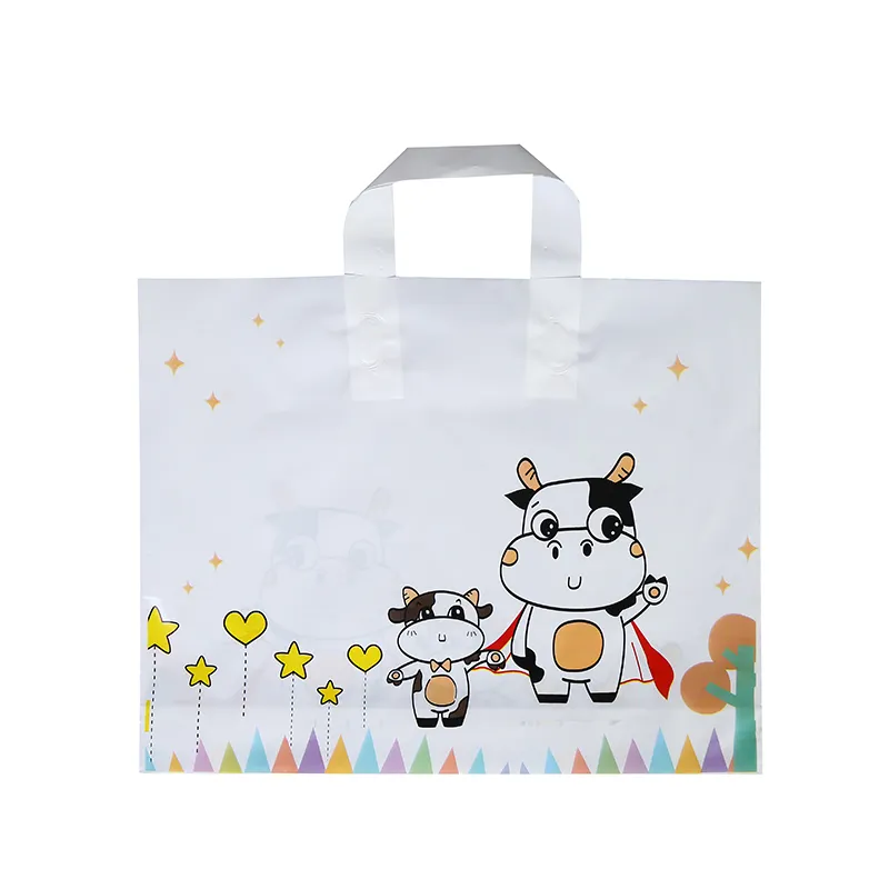 Custom packing plastic logo printing handle shopping grocery bag for clothes gift plastic bag product