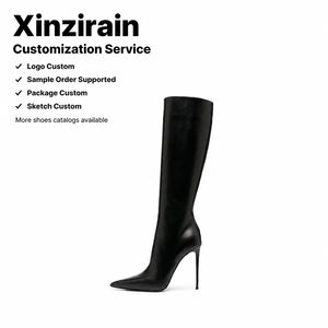 Xinzirain <span class=keywords><strong>Stivali</strong></span> Alti <span class=keywords><strong>al</strong></span> <span class=keywords><strong>Ginocchio</strong></span> da Donna Personalizzati in Pelle Nera Liscia con Punta Affusolata e Tacco a Spillo, Fornitore e Produttore - Product Image 1