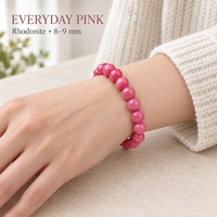 Bracelet en perles rondes de rhodonite rose naturelle, bijoux en pierres précieuses polies, bracelet extensible pour femmes