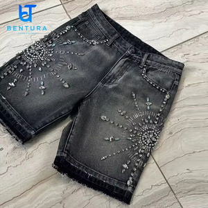 <span class=keywords><strong>Short</strong></span> <span class=keywords><strong>en</strong></span> <span class=keywords><strong>Jean</strong></span> Jorts pour Homme de Haute Qualité du Fabricant, Coton Vintage avec Logo Personnalisé, Délavage Acide, Effet Délavé par le Soleil et Strass - Product Image 6