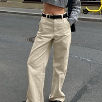 Women Bali Pockets Pleated Draw String Relaxed Fit Casual Khaki Cotton Loose Cargo Pants Flared Legs Ladies Office Wear