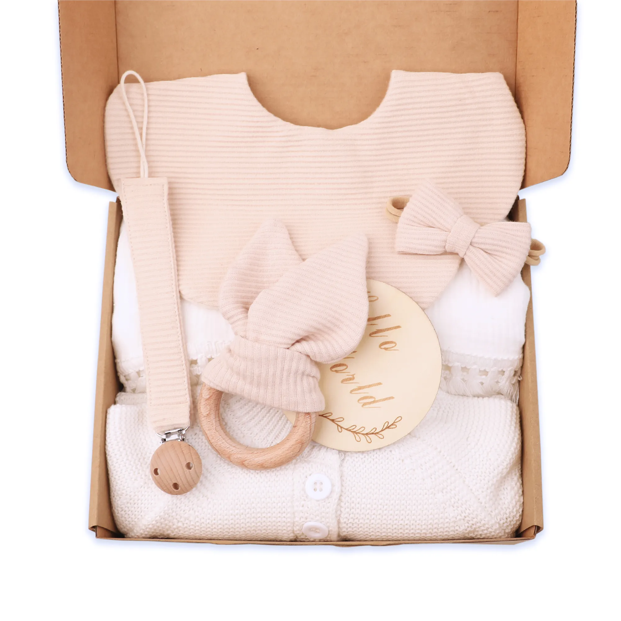 2024 yenidoğan hediye seti bebek püsküller battaniye emzik zinciri tığ bebek tulum flora önlükler tavşan diş kaşıyıcı doğum hediye kutusu