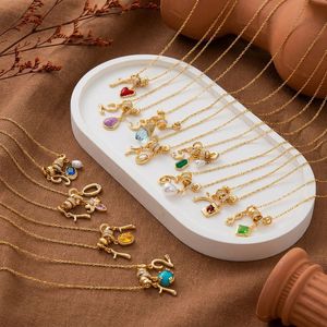 Collier avec chiffre de naissance en or, chaîne fine, cristaux et perles multicolores, breloque personnalisée, bijoux pour femme, mois de naissance, <span class=keywords><strong>anniversaire</strong></span> - Product Image 1