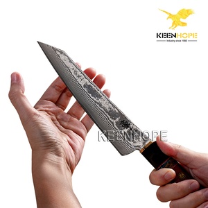 Couteau artisanal KEENHOPE 8 pouces Kiritsuke, acier Damas 89 couches avec cœur VG10, incrustation corne <span class=keywords><strong>de</strong></span> buffle et pierre <span class=keywords><strong>de</strong></span> mamouth, manche en bois <span class=keywords><strong>de</strong></span> fer américain - Product Image 3