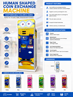 Machine à pinces à monnayeur en forme humaine, personnalisable en couleurs et tailles, pour peluches, jouets, récompenses et cadeaux