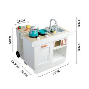 Set Gioco Cucina in Legno per Bambini con Caminetto, Luci e Suoni, Lavello, Frigorifero, Microonde, Gioco Educativo Montessori - Product Image 3