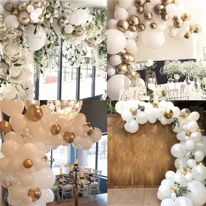 116 Buah Balon Lateks Putih dan Emas Pertunangan Ulang Tahun Pernikahan Latar Belakang Pesta Ulang Tahun Dekorasi DIY Karangan Bunga Balon Lengkungan