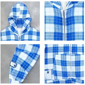 TKAN208D sérigraphie personnalisée pour hommes surdimensionné décontracté coton lourd délavé Plaid Streetwear avec poche à capuche - Product Image 3