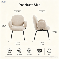 Fauteuil Boucle rembourré, dossier ovale, accoudoirs ronds, pieds en métal noir, ergonomique pour salon, bureau à domicile