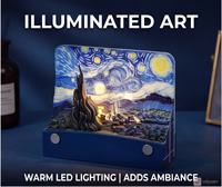 Bloc-notes artistique 3D à déchirer de la série Van Gogh avec lumière LED pour la décoration de bureau, souvenir pour collectionneur d'art, cadeau d'entreprise pour les fêtes