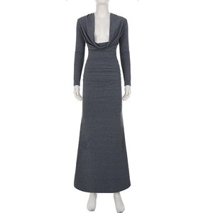 Vestido de noche elegante estilo europeo con cuello en V profundo, manga larga, sexy, ajustado, largo hasta el suelo, para mujer - Product Image 6