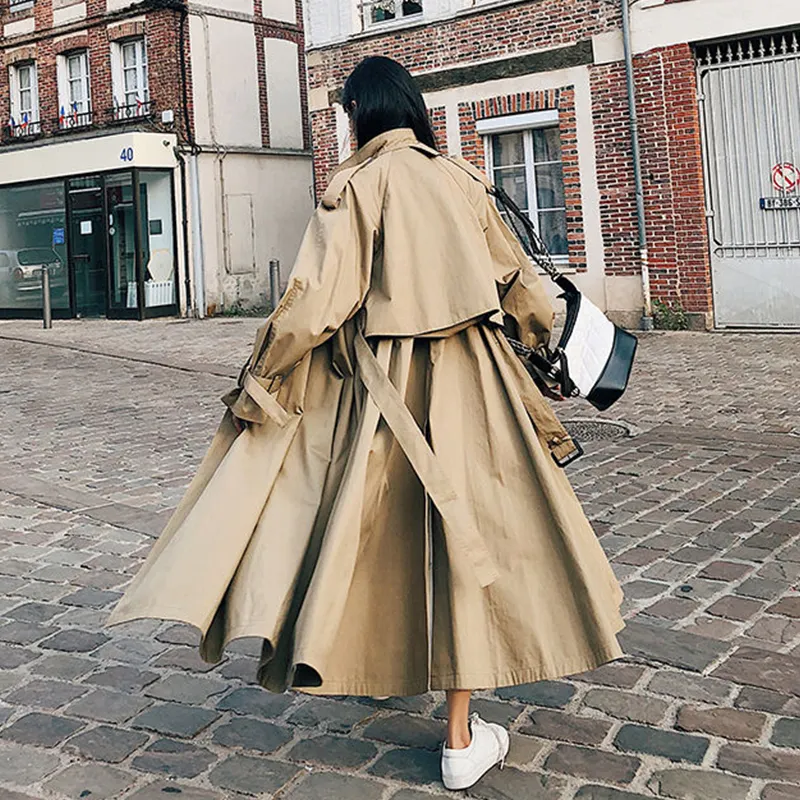 Nouveau 2023 trench-coats de luxe pour femmes pardessus ceinturé vêtements d'extérieur amples britanniques trench-coats extra larges pour dames