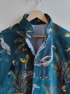 Blouson bomber en velours imprimé oiseau noir, réversible et respirant, écologique, rembourrage 100% coton, longueur courte, prêt pour l'hiver - Product Image 2