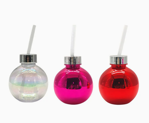 Gobelet personnalisé avec paille, en plastique, 400 ml, bouteille de boisson en forme de boule de Noël - Product Image 2