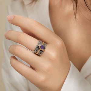 Anello Bicolore con Cristallo Viola Stile Vintage Regolabile per Donne - Product Image 3