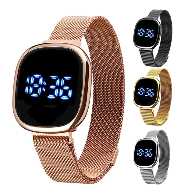 Hot Selling square Men's Watch Magnetic Buckle Steel Band Wrist Relogio Mesh Bracelet Screen Touch Led Digital Electronic Watch