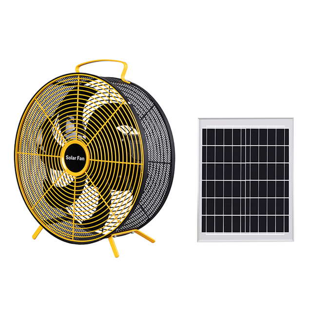 588 10-Inch Brushless Plastic Blade Solar Floor Fan with 5V2A Adapter 4*2200 Lithium Battery Featuring Polysilicon Solar Panel