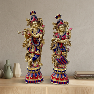 รูปปั้นพระกฤษณะทองเหลืองชุบทอง งานศิลปะหล่อแบบโบราณ ของสะสมตกแต่ง - Product Image 4