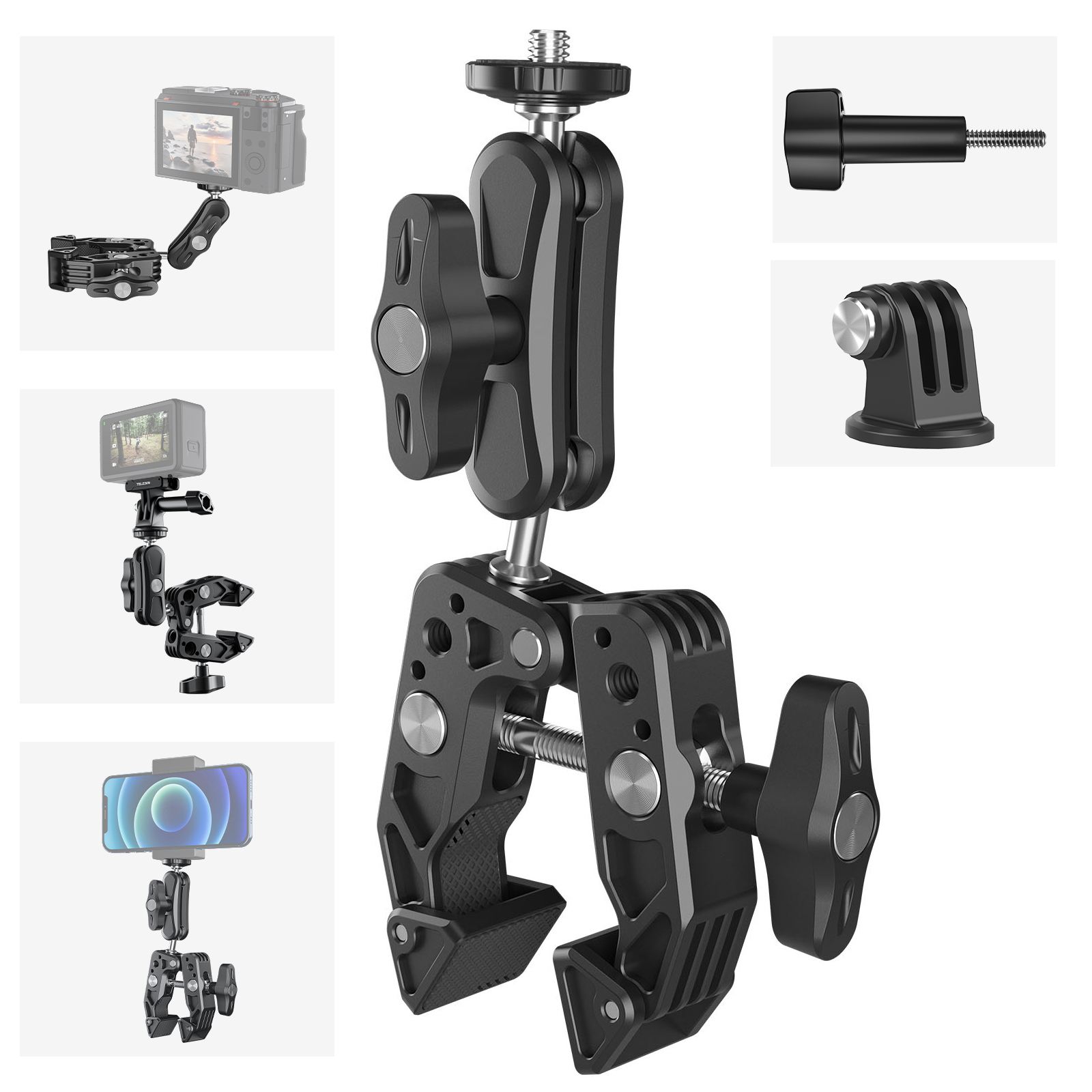 Telesin スーパー クランプとマジック アーム マウント、GoPro 