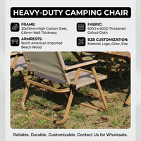 Chaise Pliante Moderne d'Extérieur en Acier Carbone, Chaise de Pêche en Bois Massif Hêtre, Tissu Oxford Kaki, Capacité 150kg, Vente en Gros